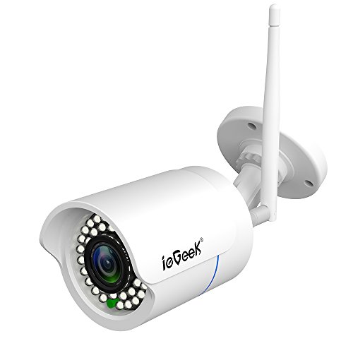 ieGeek 1080P Überwachungskamera, Sony 2 MP Objektiv HD IP Kamera, LAN & Wlan Sicherheitskamera für Außen Wasserdicht, Unterstützung FTP, Email, IR Nachtsicht, Bis zu 128GB SD Karte, Weiß