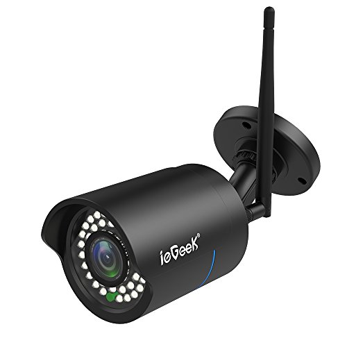 ieGeek 1080P Überwachungskamera, Sony 2 MP Objektiv HD IP Kamera, LAN & Wlan Sicherheitskamera für Außen Wasserdicht, Unterstützung FTP, Email, IR Nachtsicht, Bis zu 128GB SD Karte, Schwarz