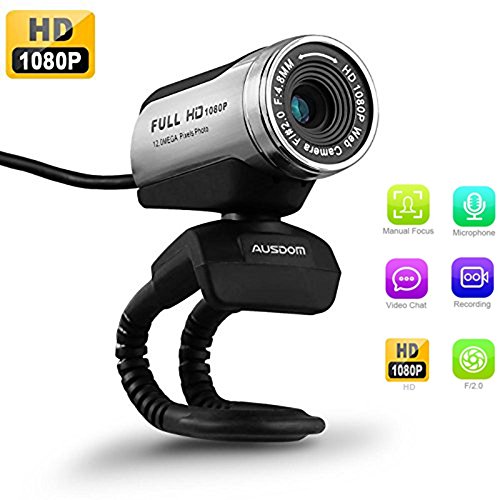 USB Webcam 1080P, ausdom 12,0 m HD Kamera Web Cam mit integriertem Mikrofon Wechselrahmen für Laptop Desktop Computer PC Skype vedieo Call & Aufnahme, kompatibel mit Windows 7/8/10, Belichtungsautomatik, DIGITAL Zoom – Schwarz