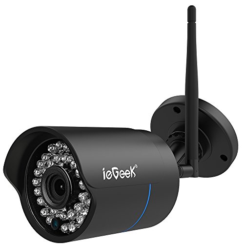 [Verbesserte] ieGeek IP überwachungskamera / IP Kamera 720P HD Wasserdicht Wlan Sicherheitskamera für Außen, Kamera mit WiFi, WLAN Kamera, IP cam mit LAN & Wlan, 15m Nachtsicht, Unterstützung 128GB SD Karte, Schwarz