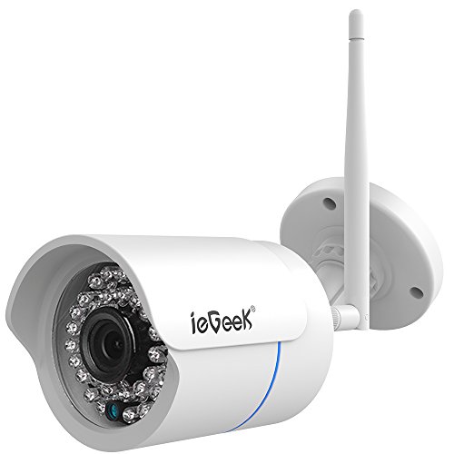 [Verbesserte] ieGeek IP überwachungskamera / IP Kamera 720P HD Wasserdicht Wlan Sicherheitskamera für Außen, Kamera mit WiFi, WLAN Kamera, IP cam mit LAN & Wlan, 15m Nachtsicht, Unterstützung 128GB SD Karte, Weiß